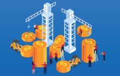 Illustration of coins and cranes