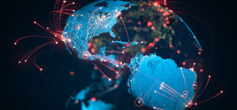 Photo of South And North America, showing flight routes, and global connections, With a focus on USA and Brazil.