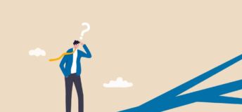 Illustration of business person confronted with multiple choices.
